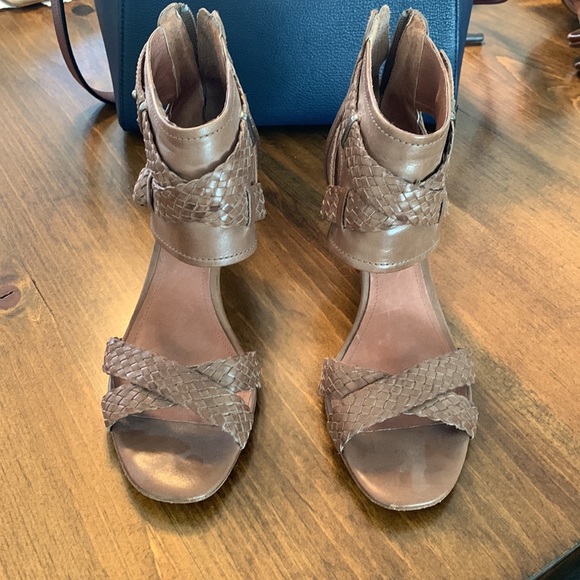 Seven 7 for All Mankind Brown Leather Cone heeled heel sandal straps tan 💕 Cute - Picture 4 of 9